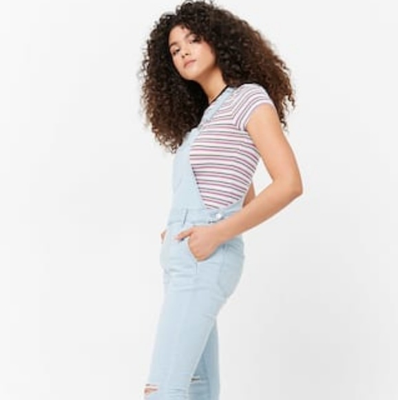 Forever 21 Distressed Light Denim Overalls - Picture 3 of 3